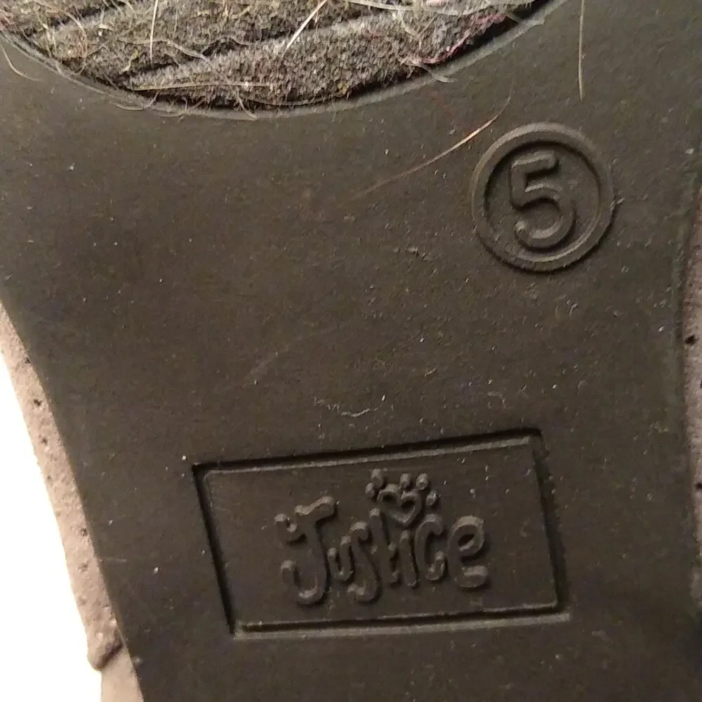 Justice girls size 5 open toe and back gray ankle boots.